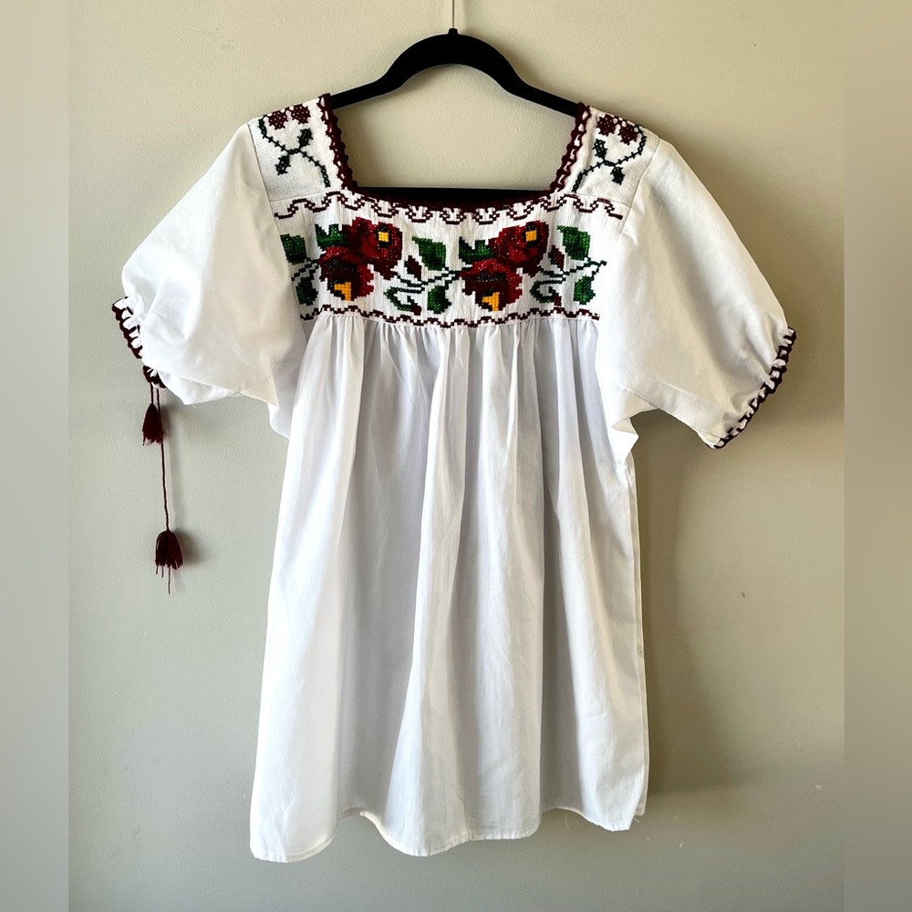 Handmade Embroidered Floral Peasant Top | Boho Folk Tunic Blouse -S/M- Granola